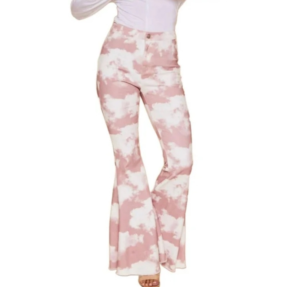 Vici for Peach Love California Pink and White Tie-Dye Bell Bottom Flare Pants